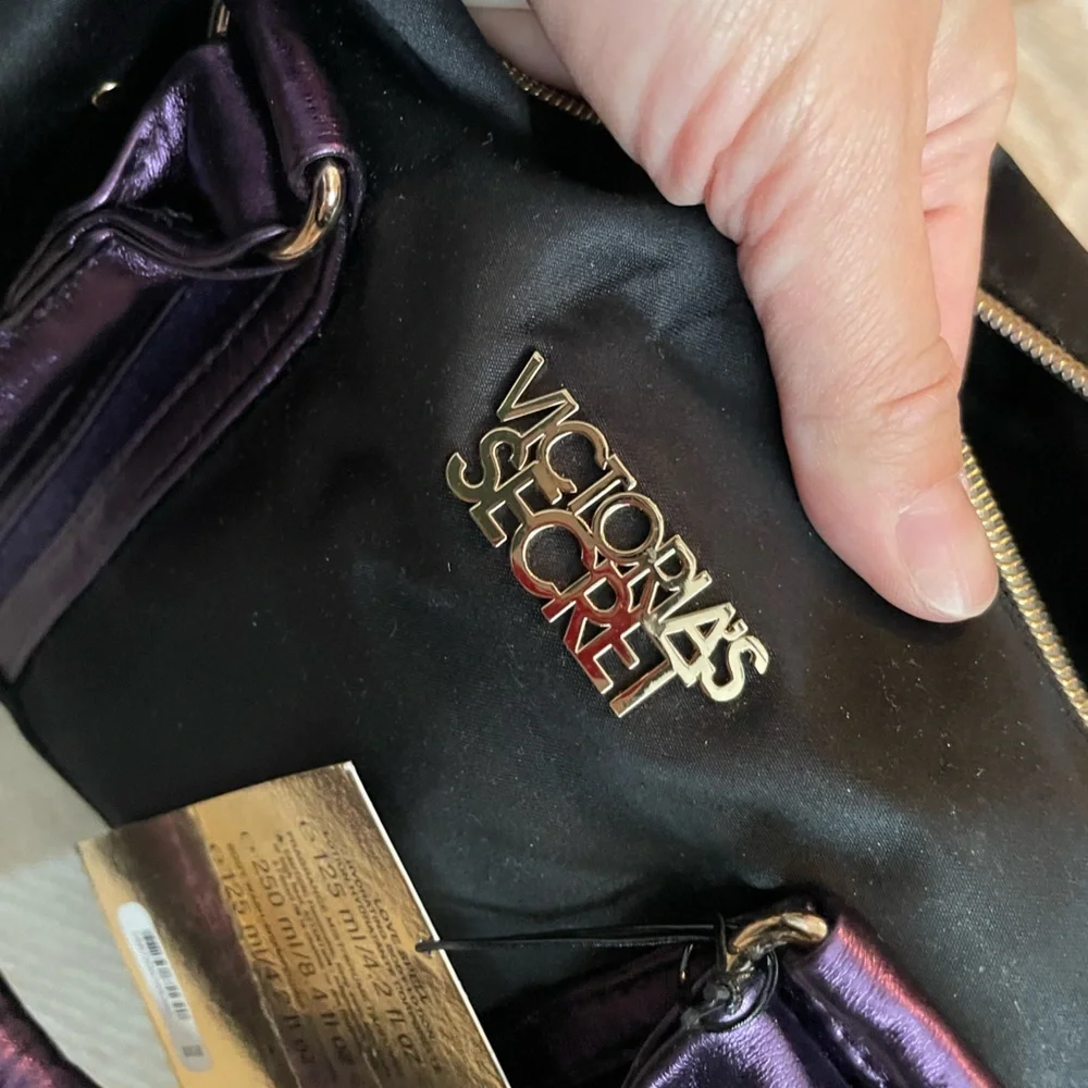 NWT Victoria's Secret Love Spell Black and Purple Sparkle Cosmetic Bag